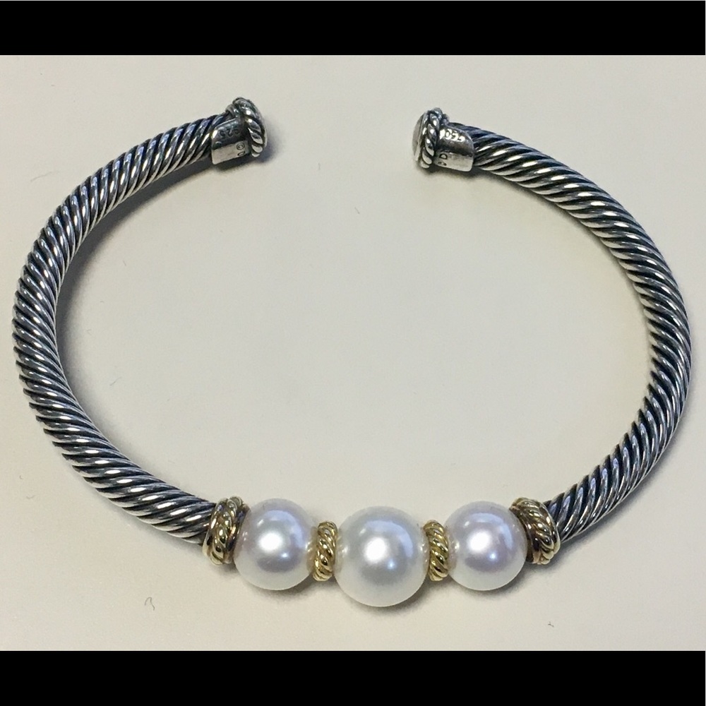 David Yurman Cable Cuff Bracelet with Three Pearls